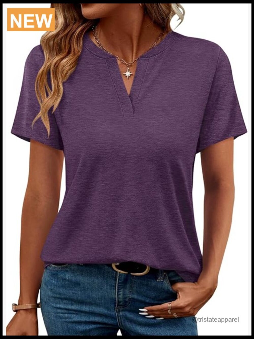 V Neck Short Sleeve Tunic Tee Loose Fit Summer Casual Top